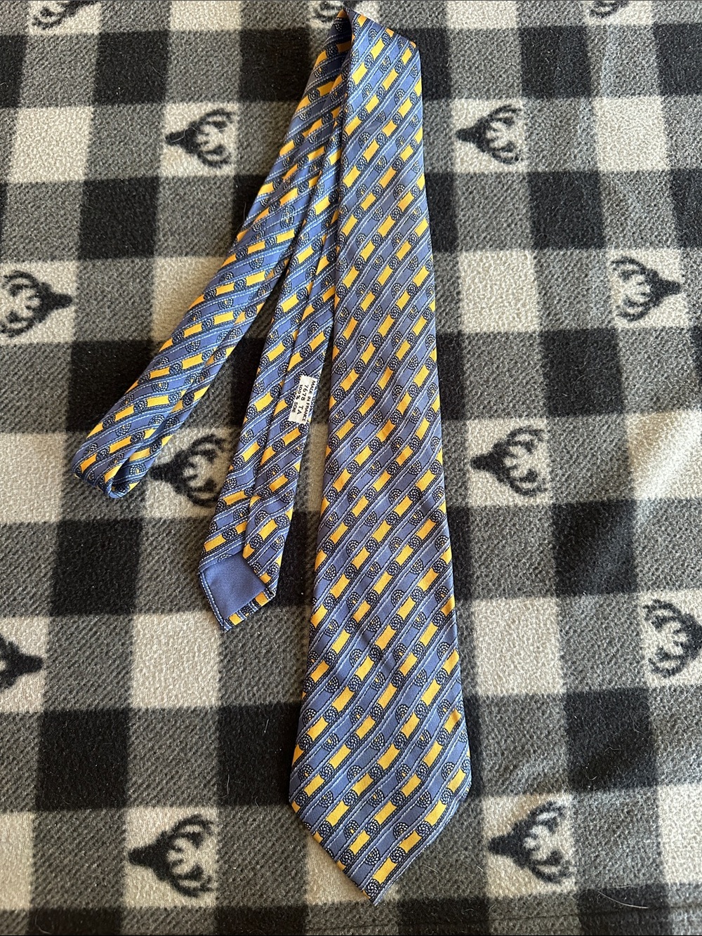 Hermes Blue and Yellow Geometric Silk Tie